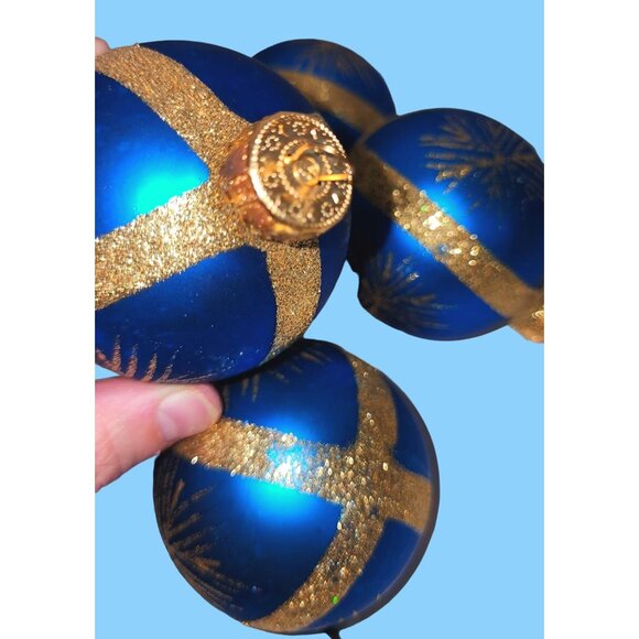 Set Of 5 Blue & Gold Glitter Christmas Ornaments - Picture 8 of 11